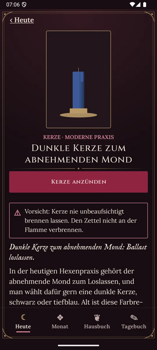 Kerzenblatt mit Sicherheitszeile